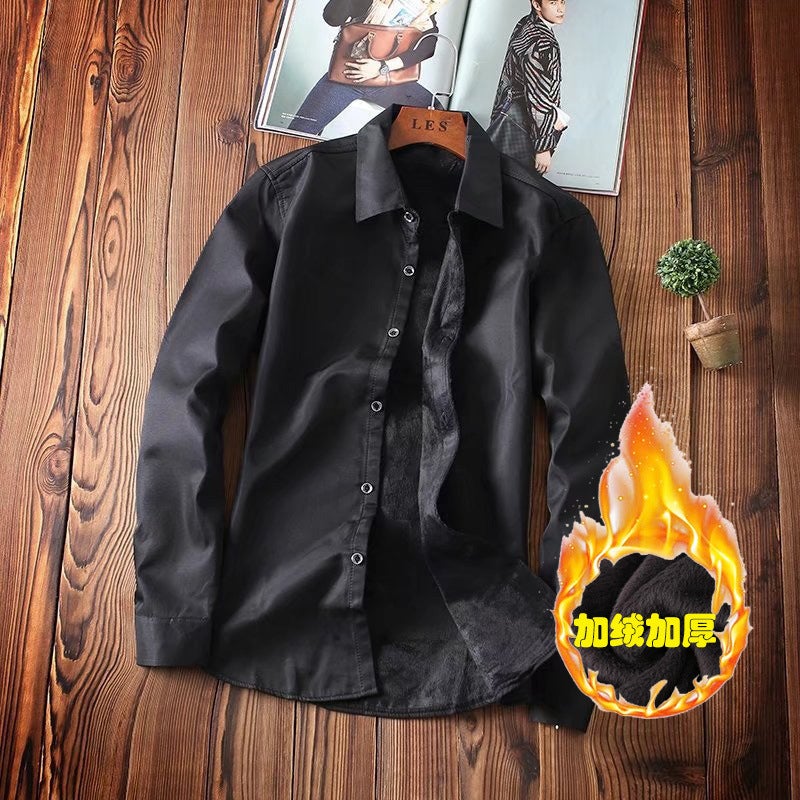 Winter Men'S Long-Sleeved Warm Fleece-Lined Shirt Men'S Thickened Slim-Fit Pure White Business Men'S Professional Shirt - Image 3