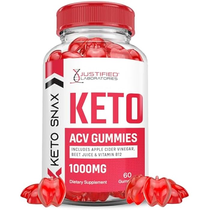 Justified Laboratories Keto Snax Keto ACV Gummies Advanced Formula 1000MG Keto Snax Keto Gummies Apple Cider Vinegar Formulated with Pomegranate Beet Juice Powder B12 Vegan Non GMO 60 Gummys - Image 1