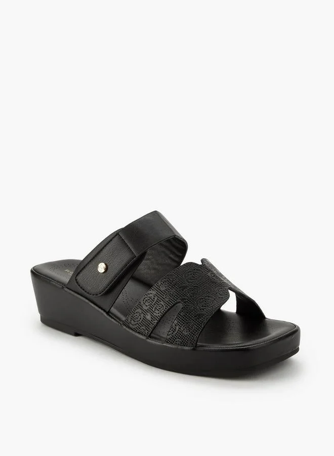Flora Bella By Shoexpress BLACK Flora Bella Women Textured Hook And Loop Strap Sandals for Women | Best Price UAE