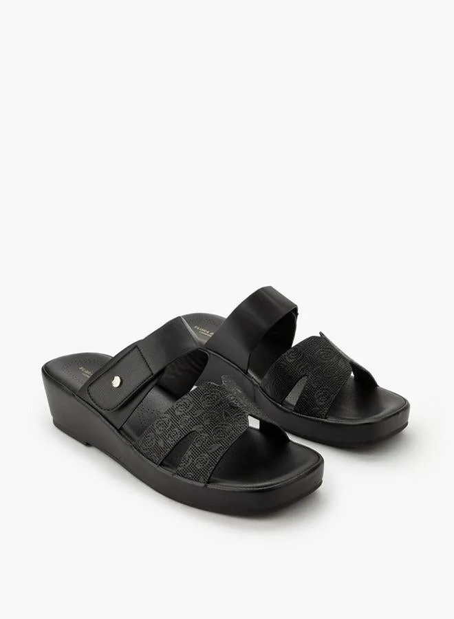Flora Bella By Shoexpress BLACK Flora Bella Women Textured Hook And Loop Strap Sandals for Women | Best Price UAE