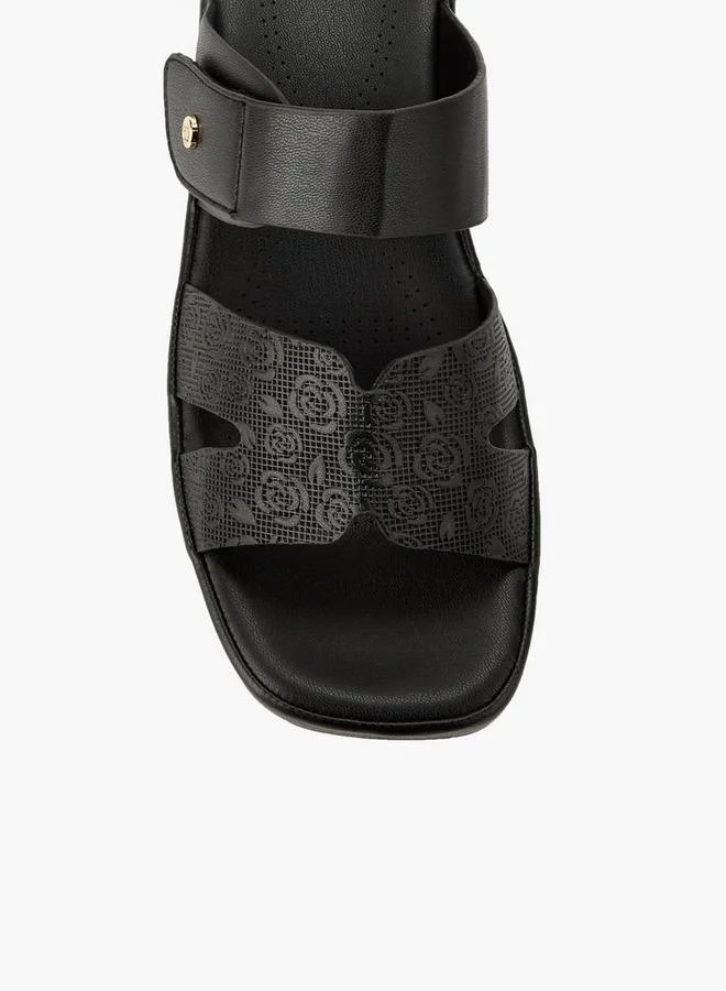 Flora Bella By Shoexpress BLACK Flora Bella Women Textured Hook And Loop Strap Sandals for Women | Best Price UAE