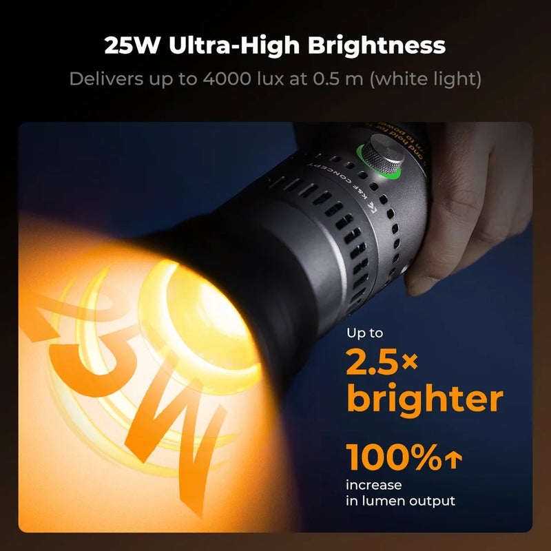 كيه آند إف كونسبت إضاءة استوديو تصوير K&F Concept SP25C 25W RGB Photography Flashlight with Mount Stand 20 Gobo 9000mAh Zoomable Video Spotlight 4000 Lux Studio Light - Image 4