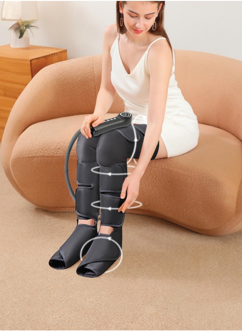 GREEN LION - Air Pressure Leg Massager / Calf/Arm/Leg/Knee/Thigh/Foot / Intelligent Air Compression Massager / 5 Level Intensity / Timing / Wrap Massaging / Adjust Intensity / Auto Cycle / Warm Heating - Black - Image 1