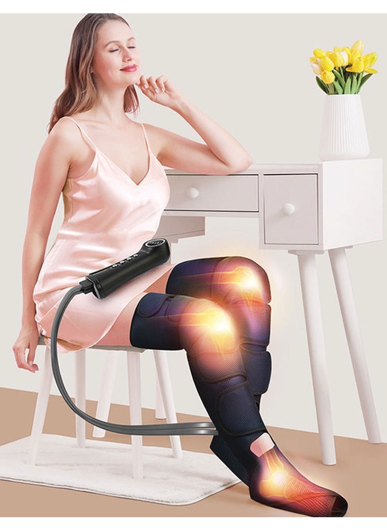 GREEN LION - Air Pressure Leg Massager / Calf/Arm/Leg/Knee/Thigh/Foot / Intelligent Air Compression Massager / 5 Level Intensity / Timing / Wrap Massaging / Adjust Intensity / Auto Cycle / Warm Heating - Black - Image 1