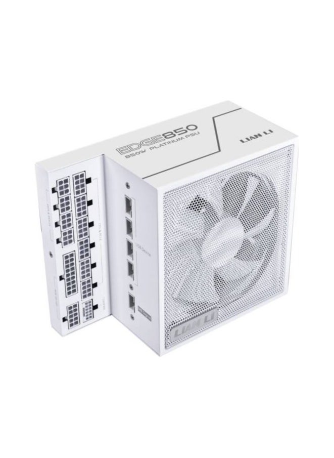 LIAN LI EDGE 850W 80+ Platinum Full Modular Power Supply, L-Shaped Design for Dual-Chamber Cases, ATX 3.1 & PCIe 5.1 Ready, 12V-2×6 Connector, USB 2.0 Expansion Hub, Fanless Mode, Premium Sleeved Cables, German EPCOS Capacitors, 120mm FDB Fan, White | EG0850  - Image 1