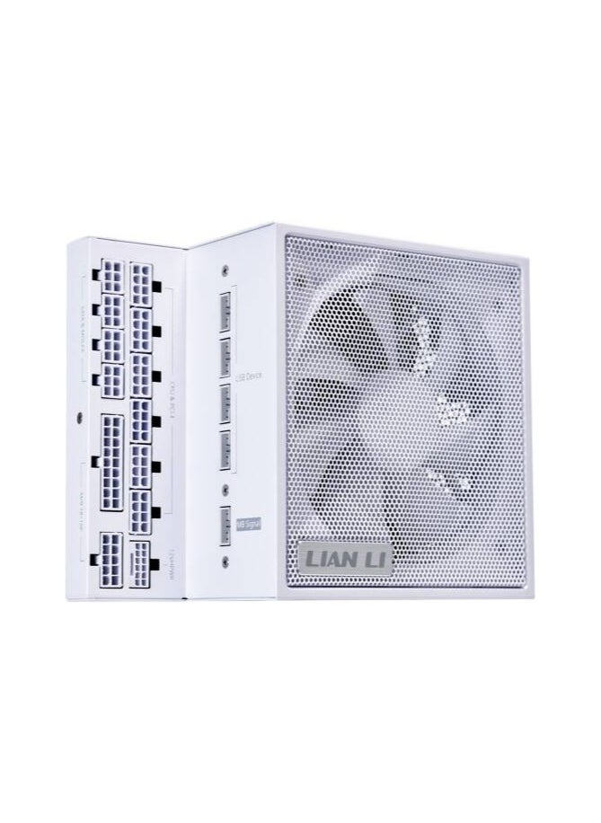 LIAN LI EDGE 850W 80+ Platinum Full Modular Power Supply, L-Shaped Design for Dual-Chamber Cases, ATX 3.1 & PCIe 5.1 Ready, 12V-2×6 Connector, USB 2.0 Expansion Hub, Fanless Mode, Premium Sleeved Cables, German EPCOS Capacitors, 120mm FDB Fan, White | EG0850  - Image 2