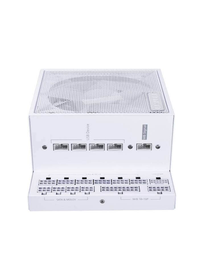LIAN LI EDGE 850W 80+ Platinum Full Modular Power Supply, L-Shaped Design for Dual-Chamber Cases, ATX 3.1 & PCIe 5.1 Ready, 12V-2×6 Connector, USB 2.0 Expansion Hub, Fanless Mode, Premium Sleeved Cables, German EPCOS Capacitors, 120mm FDB Fan, White | EG0850  - Image 5