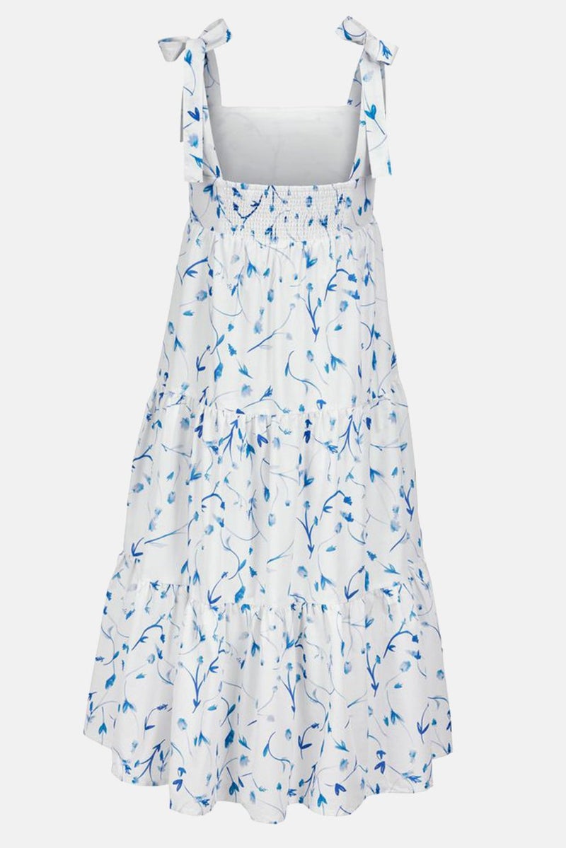 Tchibo Women Allover Print Sleeveless Midi Dress, White and Blue - Image 2