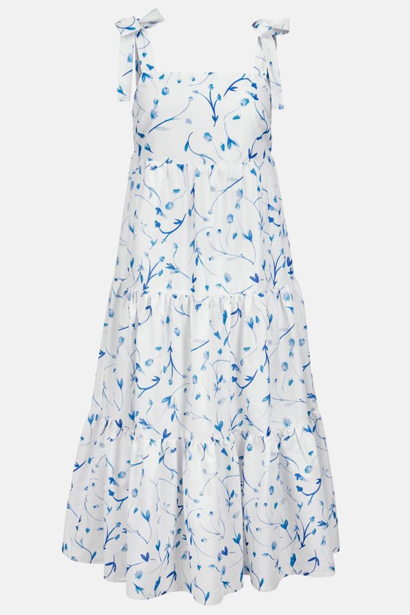 Tchibo Women Allover Print Sleeveless Midi Dress, White and Blue - Image 3