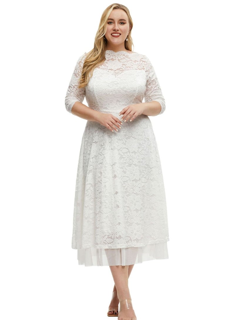 Loquat Plus-size Women's New Lace High-quality Dress White  - Image 1