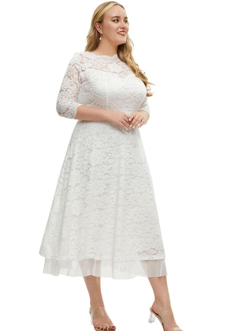 Loquat Plus-size Women's New Lace High-quality Dress White  - Image 2