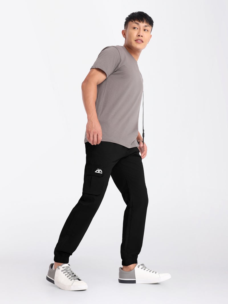 Beyoung Jet Black Cotton Cargo Joggers - Image 5