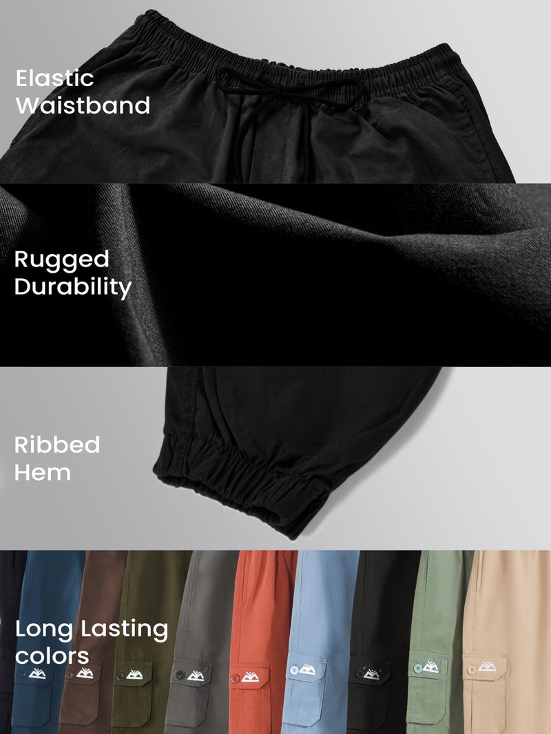 Beyoung Jet Black Cotton Cargo Joggers - Image 4