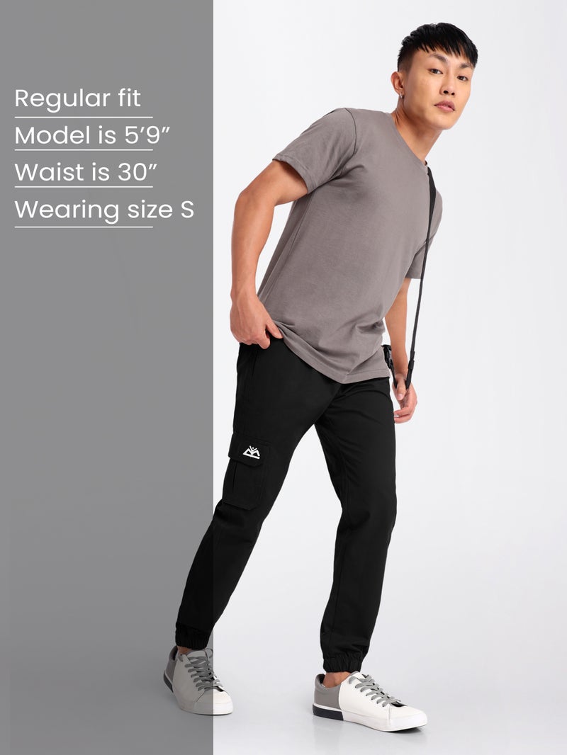 Beyoung Jet Black Cotton Cargo Joggers - Image 3