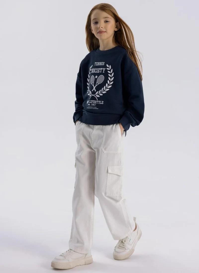 MINOTI Kids Girls Fleece Crew Neck Sweatshirt