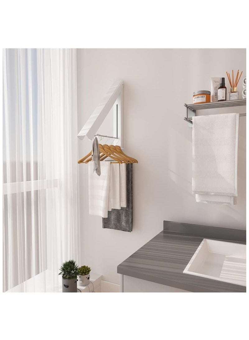 Arabest Single Retractable Clothes Drying Rack, Wall Mounted Foldable Laundry Hanger for Small Spaces, Small Collapsible Folding Garment Racks, Coat Hanger Dorm Accessories (White) - Image 2