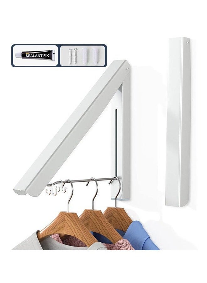Arabest Single Retractable Clothes Drying Rack, Wall Mounted Foldable Laundry Hanger for Small Spaces, Small Collapsible Folding Garment Racks, Coat Hanger Dorm Accessories (White) - Image 1