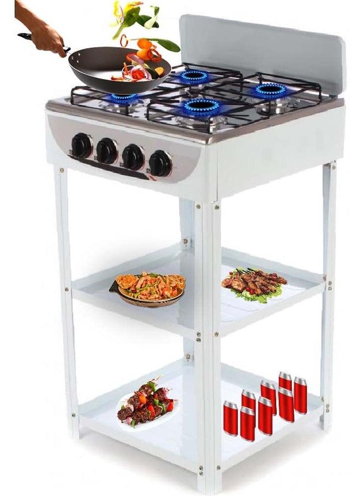 Generic 4-Burner Stainless Steel Gas Stove - Self-Ignition, Perfect for Home & Camping, Durable & Efficient White Design  - Image 1