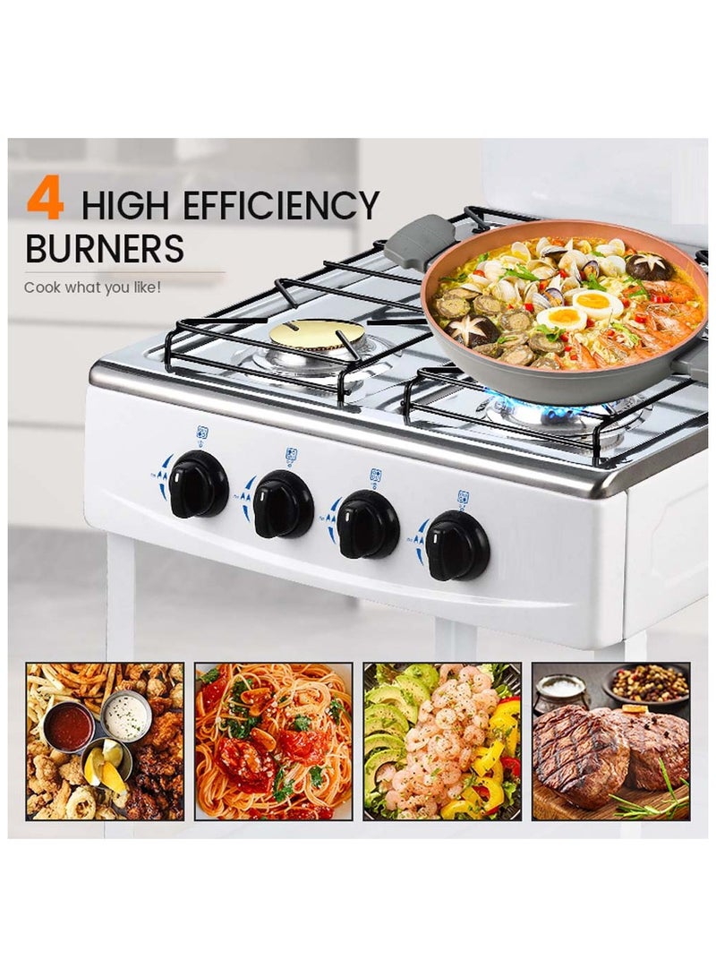 Generic 4-Burner Stainless Steel Gas Stove - Self-Ignition, Perfect for Home & Camping, Durable & Efficient White Design  - Image 3