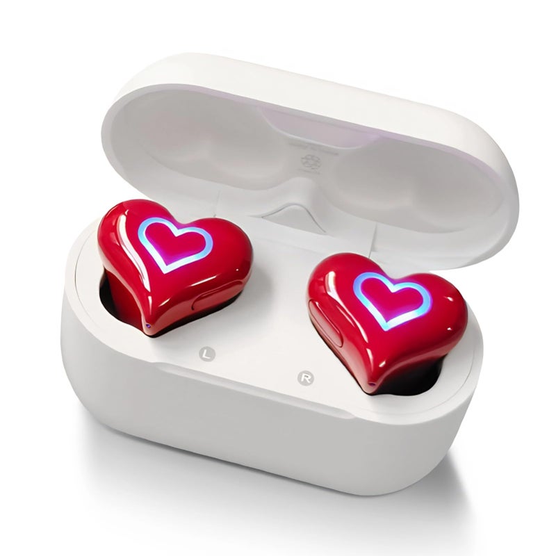 Yoidesu Earbuds Stylish Heart Shaped, HiFi Stereo Sound Bluetooth 5.3 Headphones with Charging Case, Cute Creative Color Gradient Light Earbuds, Gifts for Girls Friends (Red) - Image 1