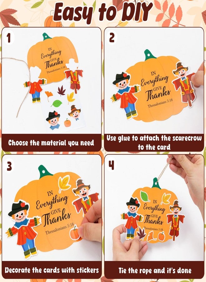TICIAGA Thanksgiving Pumpkin Scarecrow Paper Craft - 24 Set Fall Pumpkin Cutout with Scarecrow Harvest Sticker Making Kit for Kids School Activity, Thanksgiving Hanging Ornament Decor for Door Window - Image 5