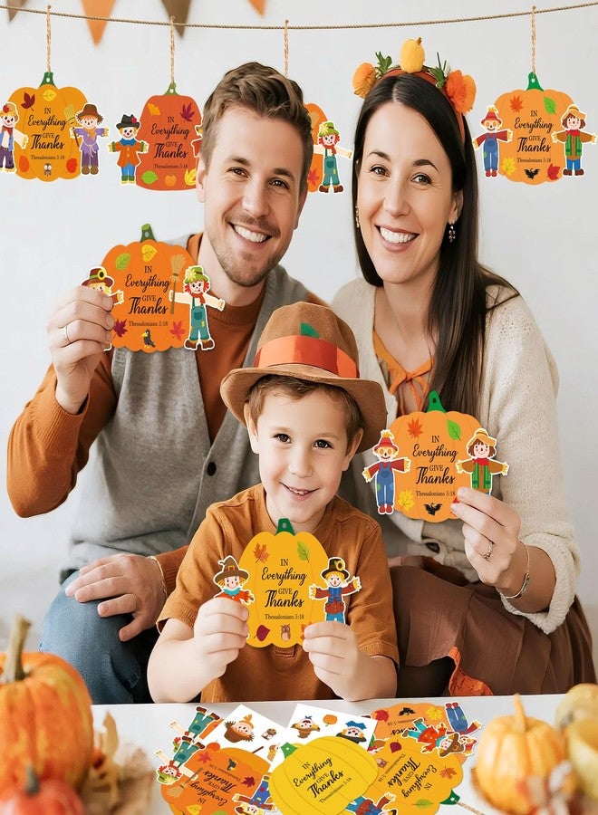 TICIAGA Thanksgiving Pumpkin Scarecrow Paper Craft - 24 Set Fall Pumpkin Cutout with Scarecrow Harvest Sticker Making Kit for Kids School Activity, Thanksgiving Hanging Ornament Decor for Door Window - Image 4