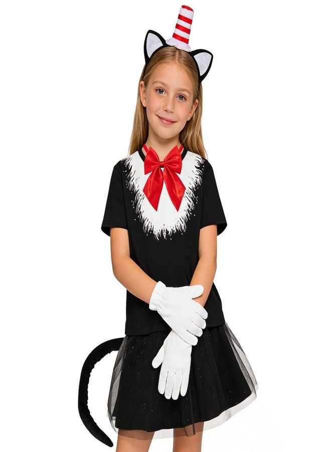 Okbebe The Cat Dress Up Hat for Kids Girls Read Book Day Tutu Skirt Outfit with Ear Bow Tail Gloves (Black 7-8Y) - Image 2