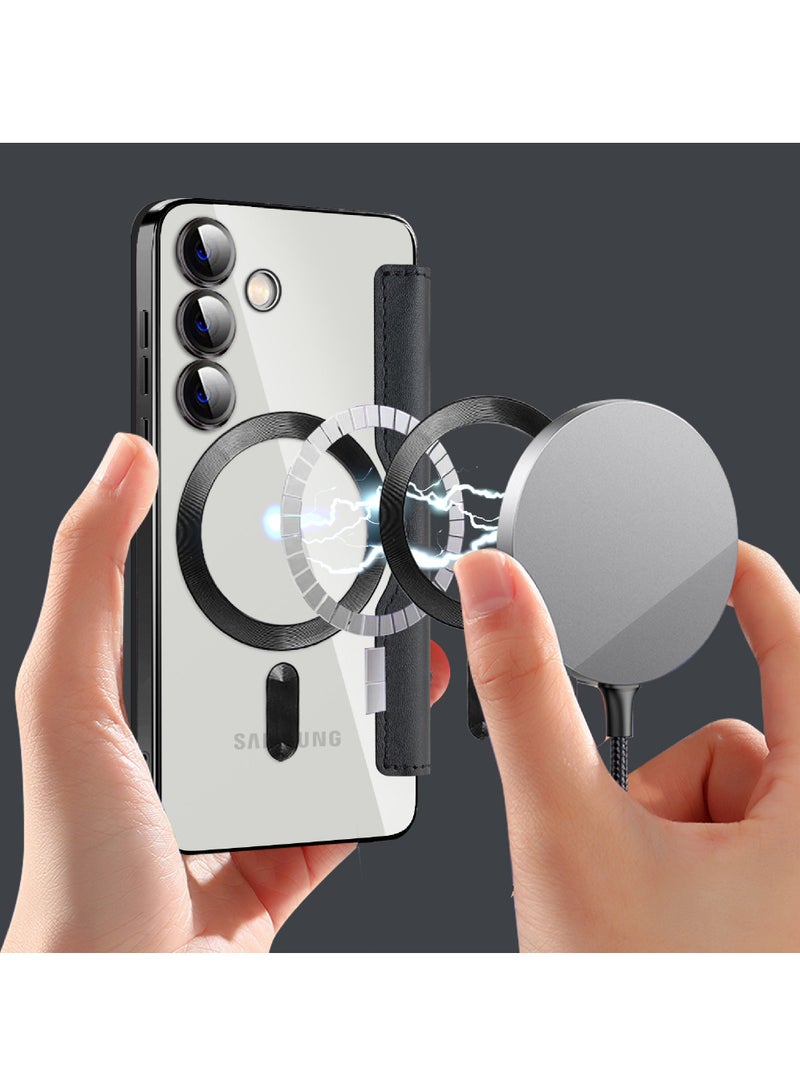 روك بو الوجه leathersamsung S24 حالة الهاتف المحمول ينطبق على سامسونج 2024 شخصية نسيج الجلد الوجه حالة الهاتف المحمول ، الوجه least حالة الهاتف المحمول ينطبق على سامسونج مع حامل بطاقة الائتمان - Image 2