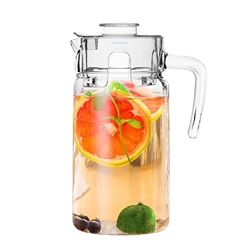 Syanka Premium Glass Water Jug - 1.8 LTR, Transparent, Hot Cold Water Pitcher with Lid, Simple Opera Water Jug, Iced Tea, Milk and Juice Beverage Carafe, Lemon Jug (1.80 liters) - Image 1