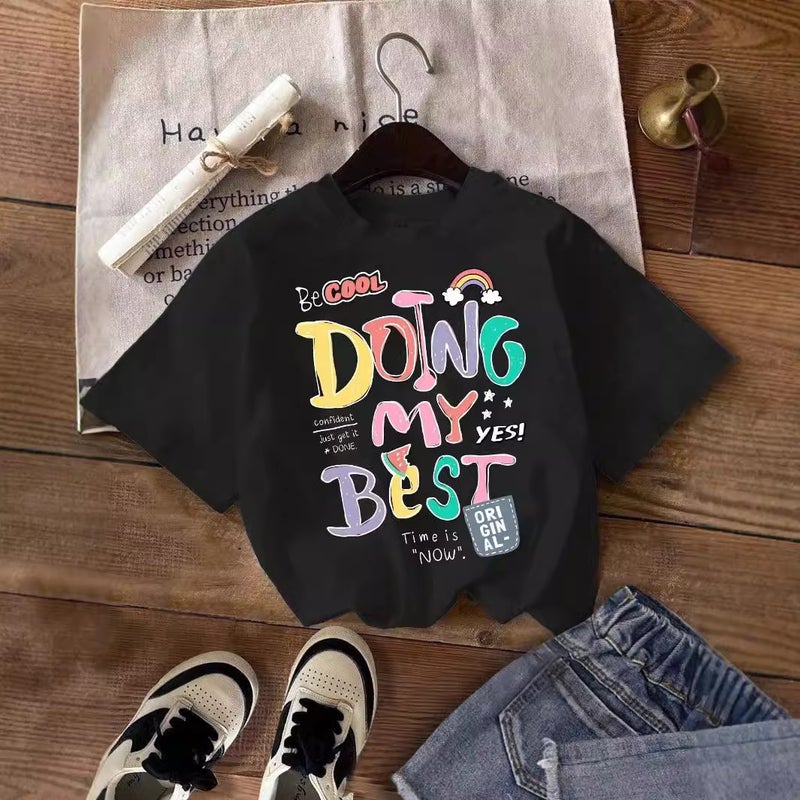 Letter Printing Short-Sleeved T-Shirt For Boys And Girls Round Neck Jacket Children'S Clothing - Image 1