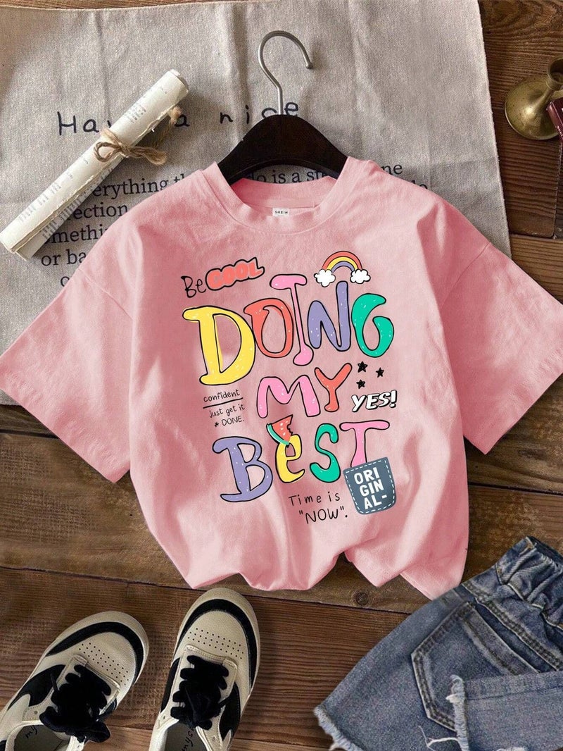 Letter Printing Short-Sleeved T-Shirt For Boys And Girls Round Neck Jacket Children'S Clothing - Image 5