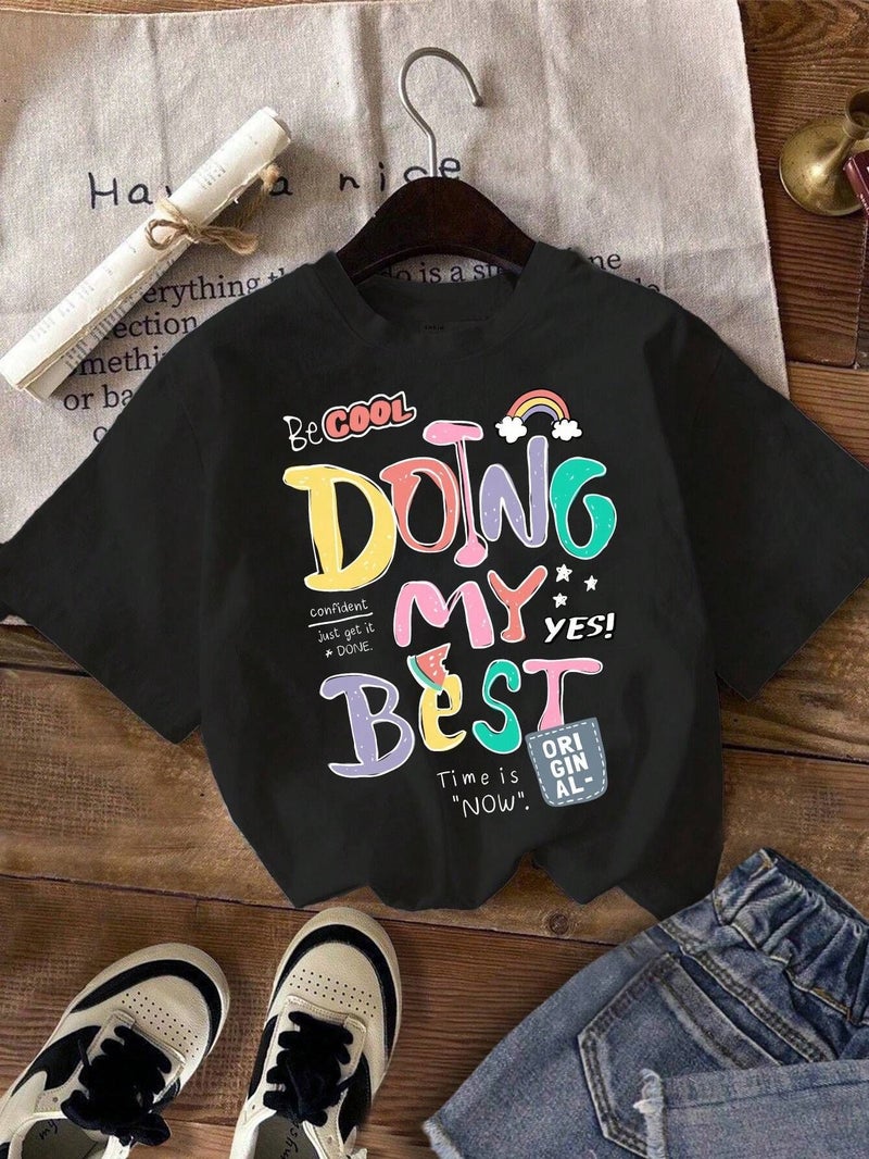 Letter Printing Short-Sleeved T-Shirt For Boys And Girls Round Neck Jacket Children'S Clothing - Image 2