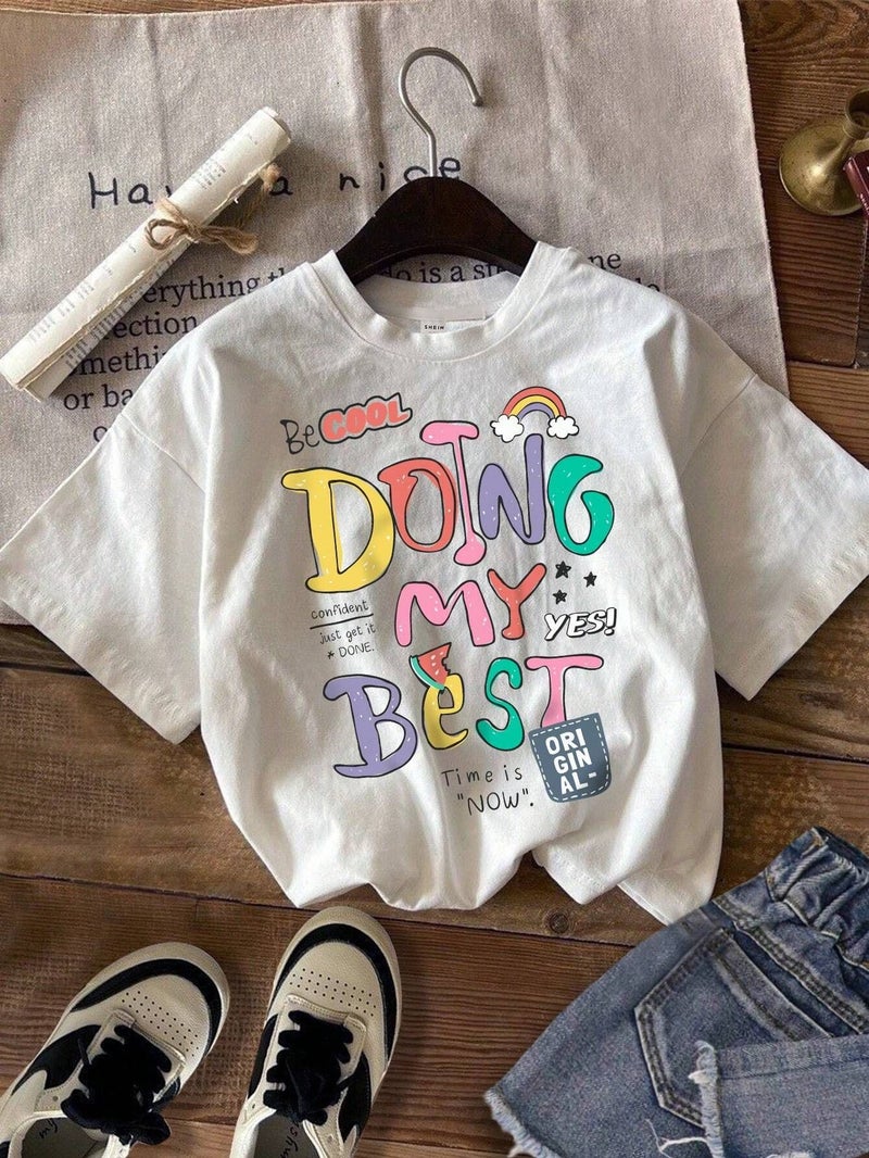 Letter Printing Short-Sleeved T-Shirt For Boys And Girls Round Neck Jacket Children'S Clothing - Image 3