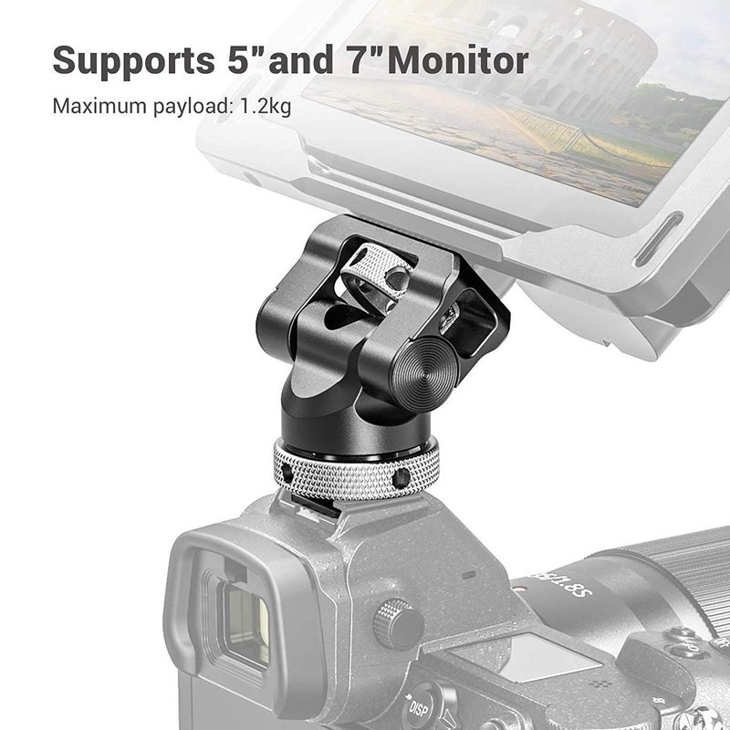 SmallRig Field Monitor Mount Holder with Cold Shoe and 1/4" Inch Screw for 5 Inch and 7 Inch Monitor, with 360 Degree Swivel and 140 Degree Tilt, Rubber Cushion, Aluminum Alloy Build - BSE2346 - Image 2