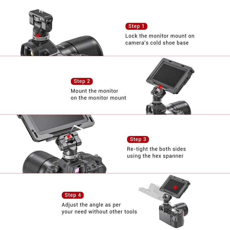 SmallRig Field Monitor Mount Holder with Cold Shoe and 1/4" Inch Screw for 5 Inch and 7 Inch Monitor, with 360 Degree Swivel and 140 Degree Tilt, Rubber Cushion, Aluminum Alloy Build - BSE2346 - Image 5