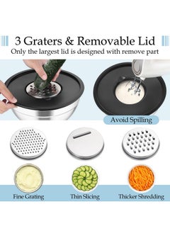 TeamFar TeamFar Mixing Bowls, Stainless Steel Nesting Salad Bowls with Lids Set of 3 & 3 Grater Attachments, For Mixing/Serving/Storing, Non-toxic & Long-lasting, Size 4.6/3 / 1.5 QT, Black  - Image 3