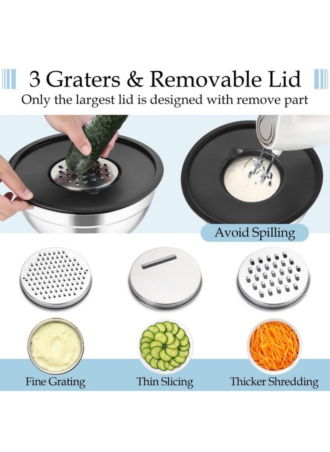 TeamFar - TeamFar Mixing Bowls, Stainless Steel Nesting Salad Bowls with Lids Set of 3 & 3 Grater Attachments, For Mixing/Serving/Storing, Non-toxic & Long-lasting, Size 4.6/3 / 1.5 QT, Black - Image 1