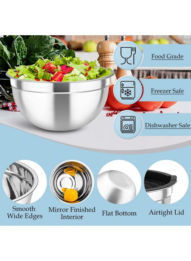 TeamFar - TeamFar Mixing Bowls, Stainless Steel Nesting Salad Bowls with Lids Set of 3 & 3 Grater Attachments, For Mixing/Serving/Storing, Non-toxic & Long-lasting, Size 4.6/3 / 1.5 QT, Black - Image 1