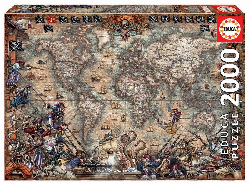 Educa - Pirates Map - 2000 Piece Jigsaw Puzzle - Puzzle Glue Included - Completed Image Measures 37.75" x 26.75" - Ages 14+ (18008) - Image 1
