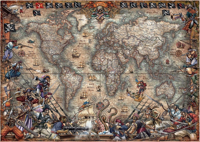 Educa - Pirates Map - 2000 Piece Jigsaw Puzzle - Puzzle Glue Included - Completed Image Measures 37.75" x 26.75" - Ages 14+ (18008) - Image 2