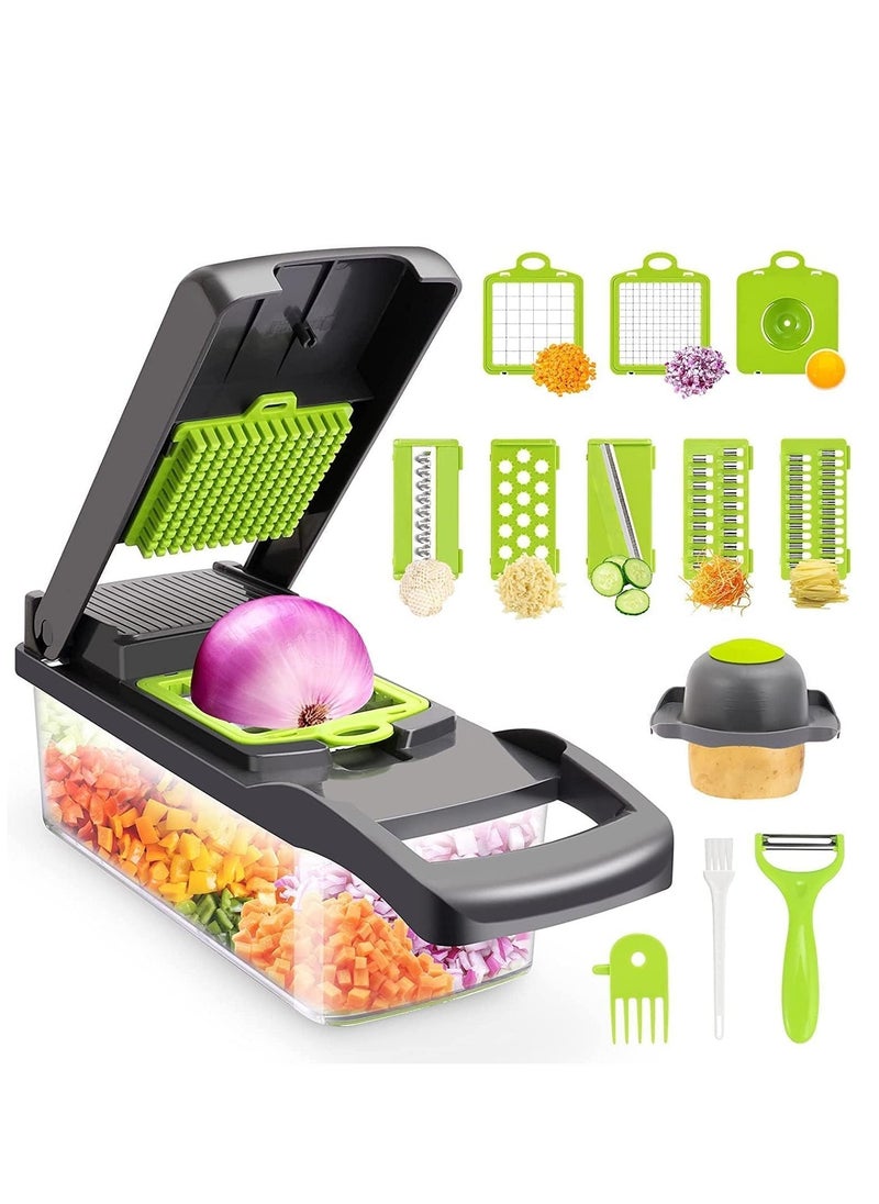 JAJEEK مفرمة الخضار الجديدة 13 في 1، مفرمة بصل متعددة الوظائف، قاطع ومكعب الطعام، 8 شفرات، مفرمة خضار مع سلة مصفاة وحاوية للسلطة، البطاطس، الجزر، وأكثر - Image 2