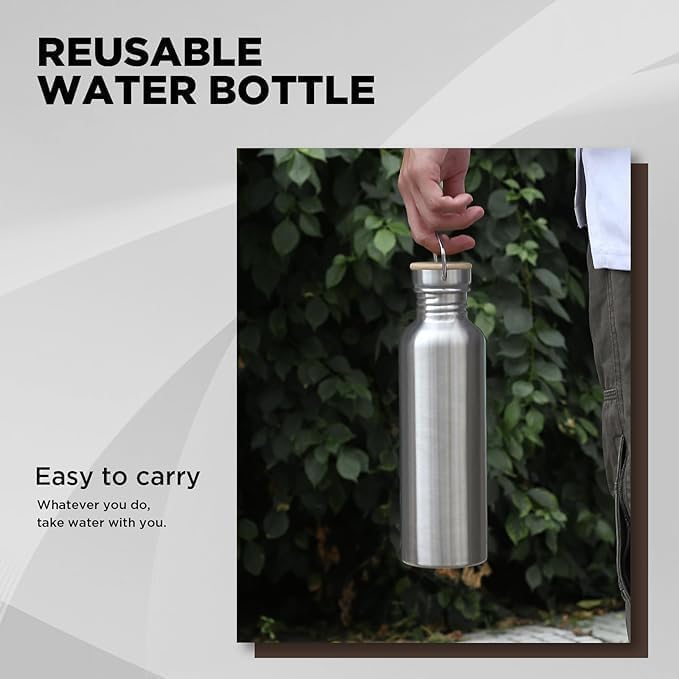 EVVIX EVVIX Stainless Steel Water Bottle Portable Water Bottle with Bamboo Cap Travel Mug for Cyclists Runners Hikers Picnics Camping 1000ml - Image 3