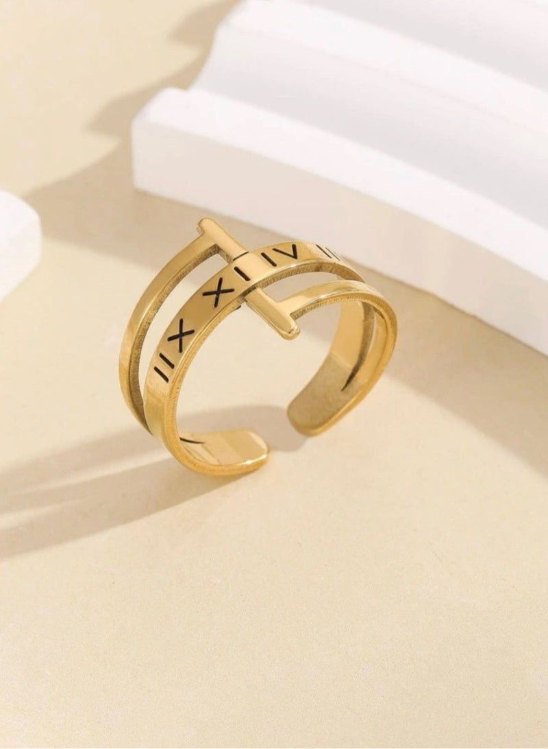 sixtyfour 18k Gold Plated Stainless Steel Ring Size 7 - Image 1