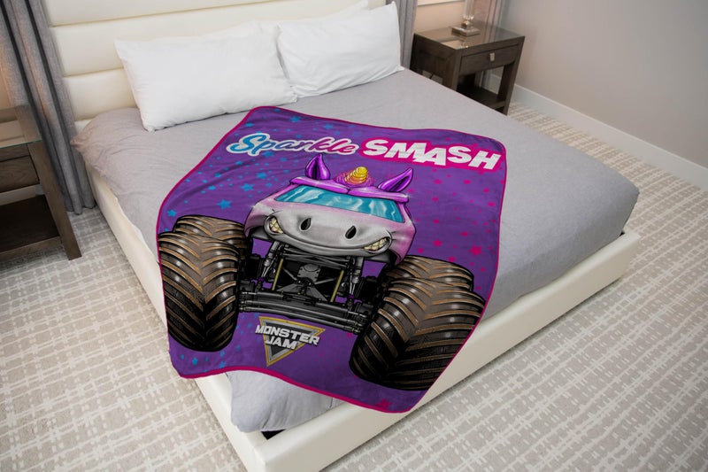 Jay Franco Kids Plush Throw Blanket - Soft & Comfy Throw for Couch or Bed - Cozy Home D?cor for Living Room & Bedroom  Purple - Monster Jam  46x60 - Throw Blanket - Image 4