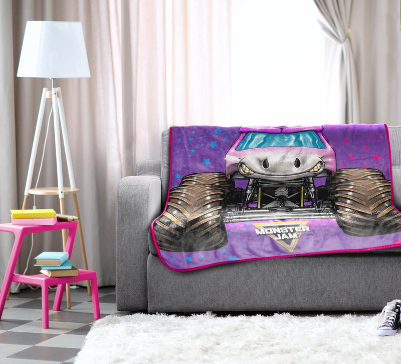 Jay Franco Kids Plush Throw Blanket - Soft & Comfy Throw for Couch or Bed - Cozy Home D?cor for Living Room & Bedroom  Purple - Monster Jam  46x60 - Throw Blanket - Image 3
