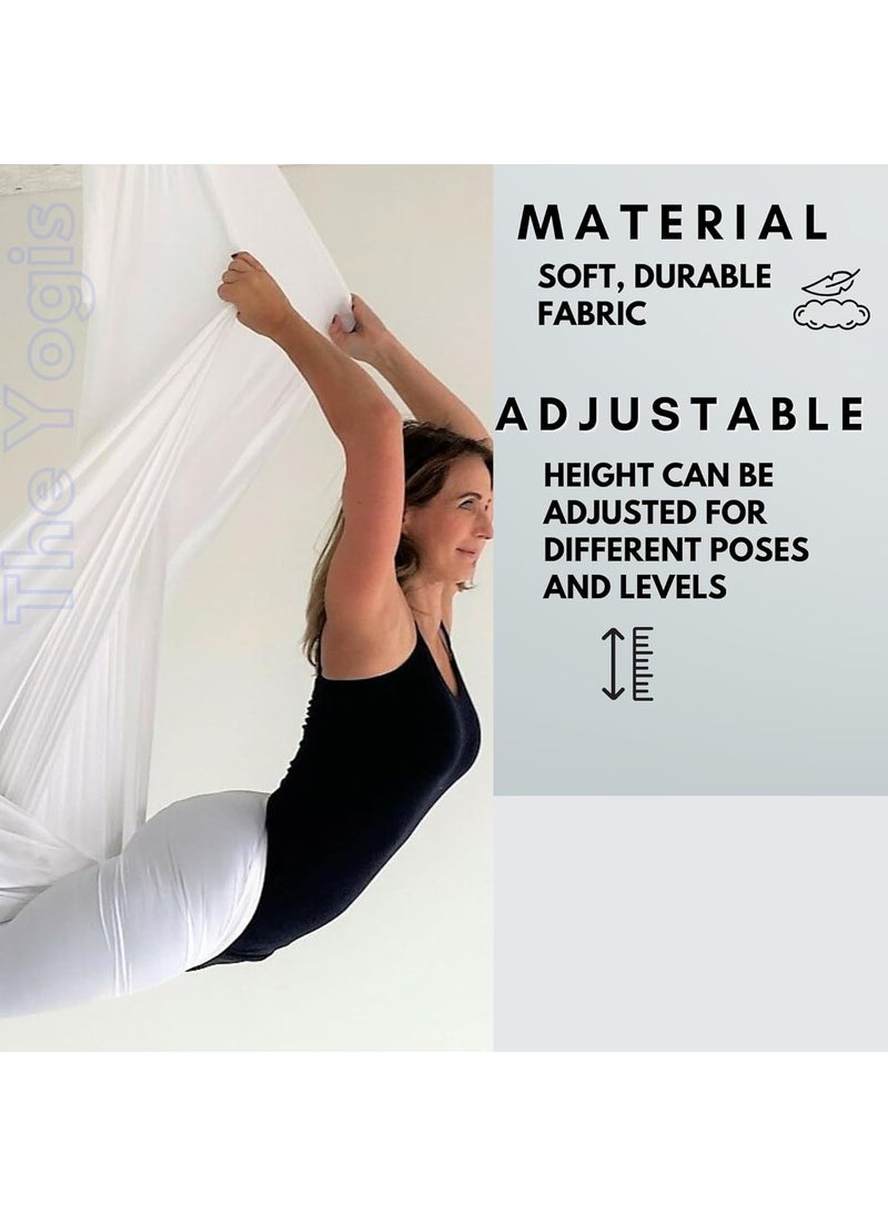 The Yogis The Yogis Aerial Yoga Hammock AerialLycra Fabric Yoga Swing for Antigravity Yoga Inversion Exercises Improved Flexibility Core Strength Extension Straps Carabiners White  - Image 4