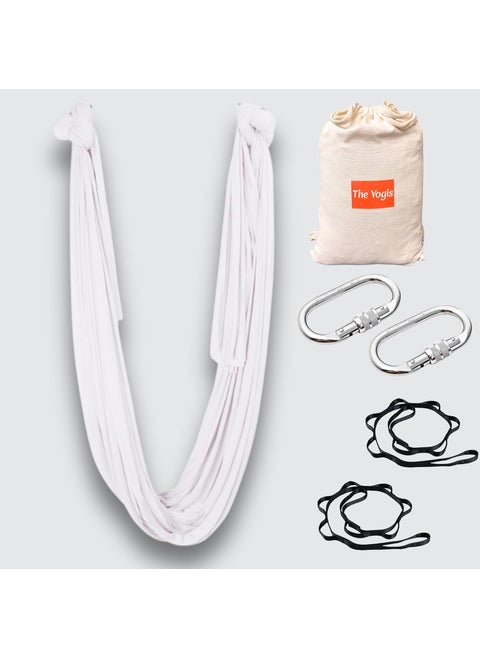 The Yogis Aerial Yoga Hammock AerialLycra Fabric Yoga Swing for Antigravity Yoga Inversion Exercises Improved Flexibility Core Strength Extension Straps Carabiners White