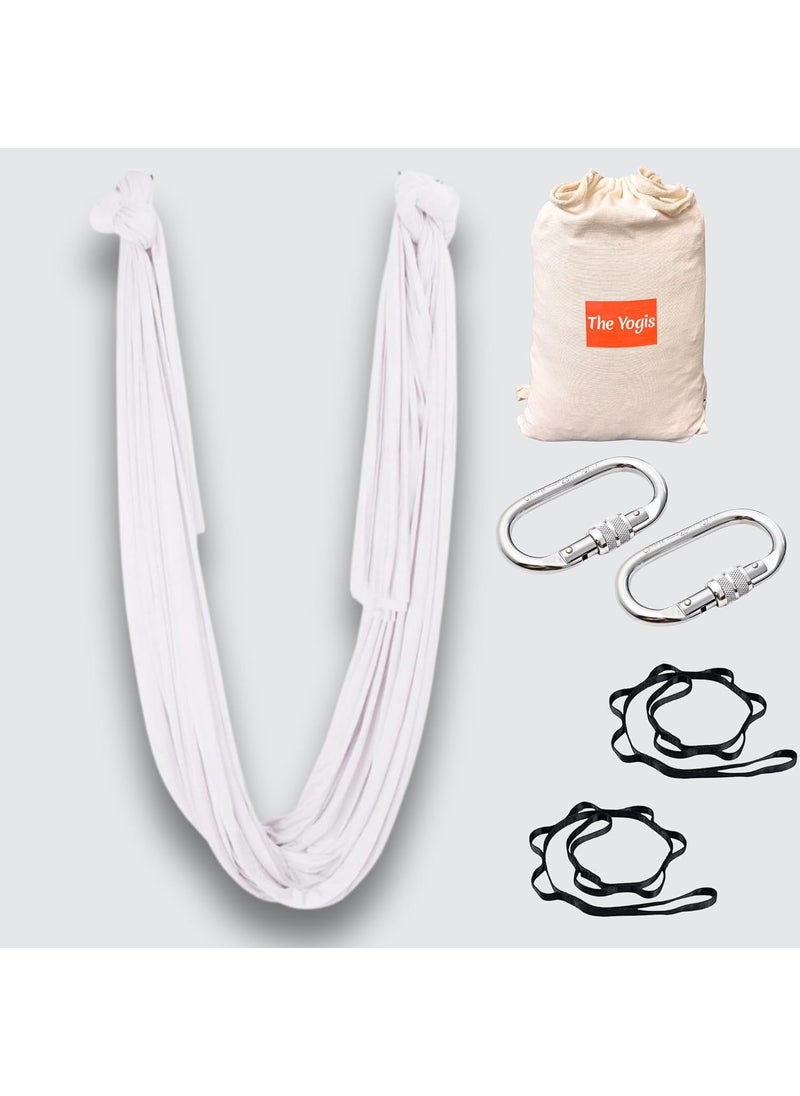 The Yogis The Yogis Aerial Yoga Hammock AerialLycra Fabric Yoga Swing for Antigravity Yoga Inversion Exercises Improved Flexibility Core Strength Extension Straps Carabiners White  - Image 1