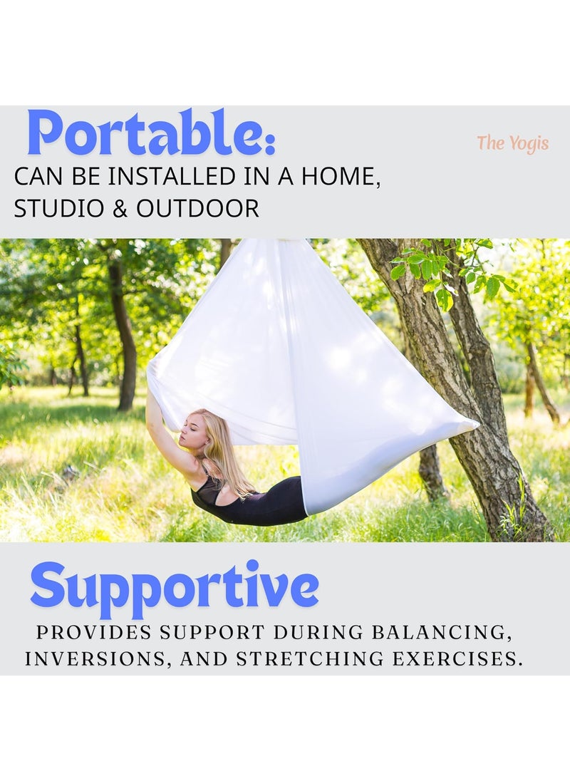 The Yogis The Yogis Aerial Yoga Hammock AerialLycra Fabric Yoga Swing for Antigravity Yoga Inversion Exercises Improved Flexibility Core Strength Extension Straps Carabiners White  - Image 5