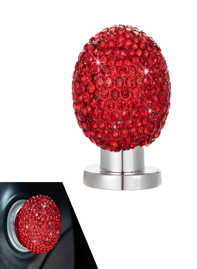 winterrock Bling Car Push Start Button Cover, Crystal Rhinestone Auto Ball Engine Start Button Ring Sticker, Cute Joystick Engine Ignition Switch Knob Decal, Universal Car Decor for Girls (Red) - Image 1